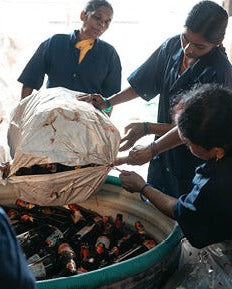 genbrug glas upcycled patentlåg sandblæst mønster